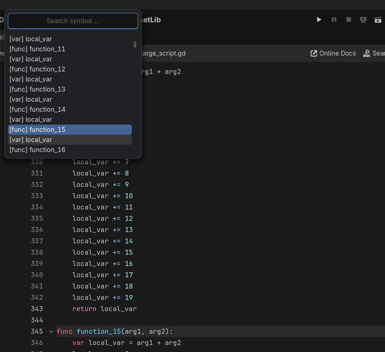 Godot Symbol Search - Large List